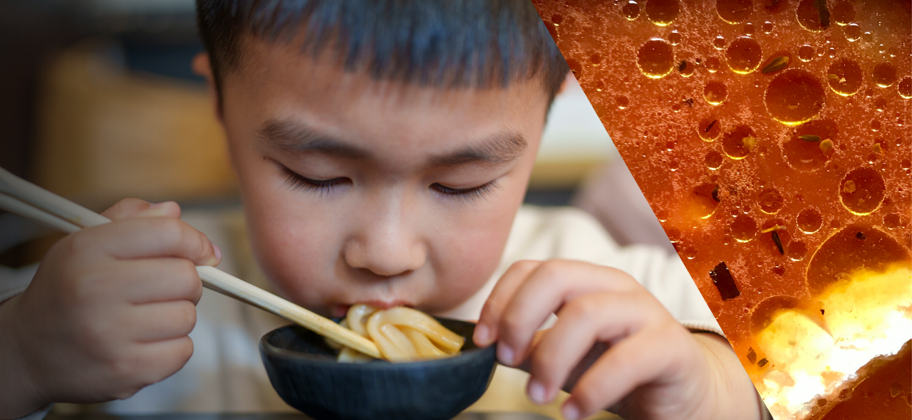 a child eating noodles mouthfeel campaign