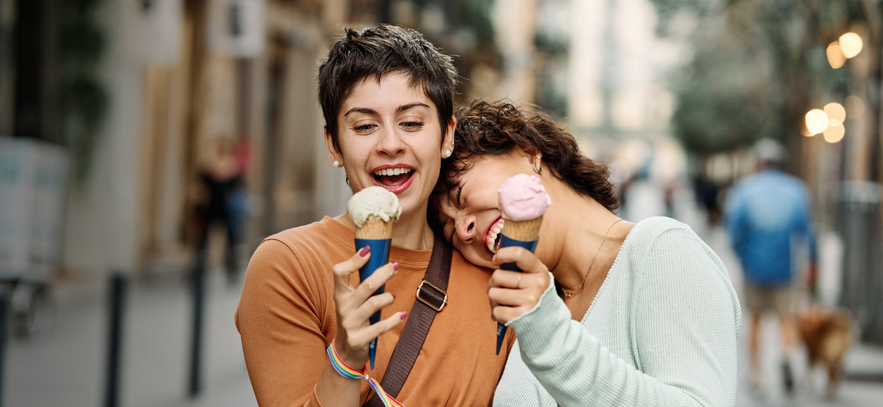 Two women enjoying ice cream